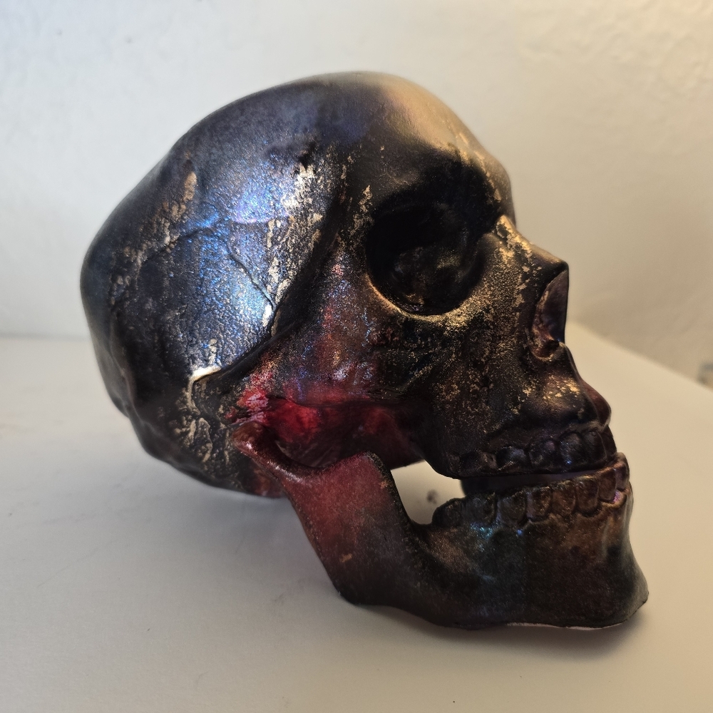 HANDCRAFTED Upcycled Plastic Skull Head HANDPAINTED Tabletop Art Decor Halloween - Picture 8 of 17
